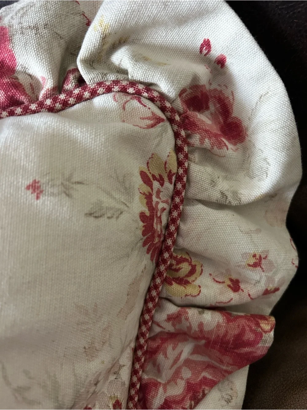 Waverly Home Red Norfolk Rose Gingham Ruffled French County Toile Throw Pillow
